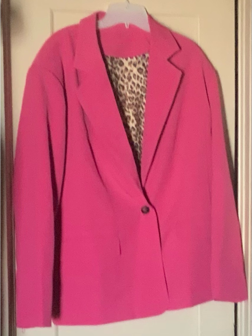 Women's Hot Pink Blazer Jacket - Leopard Lining